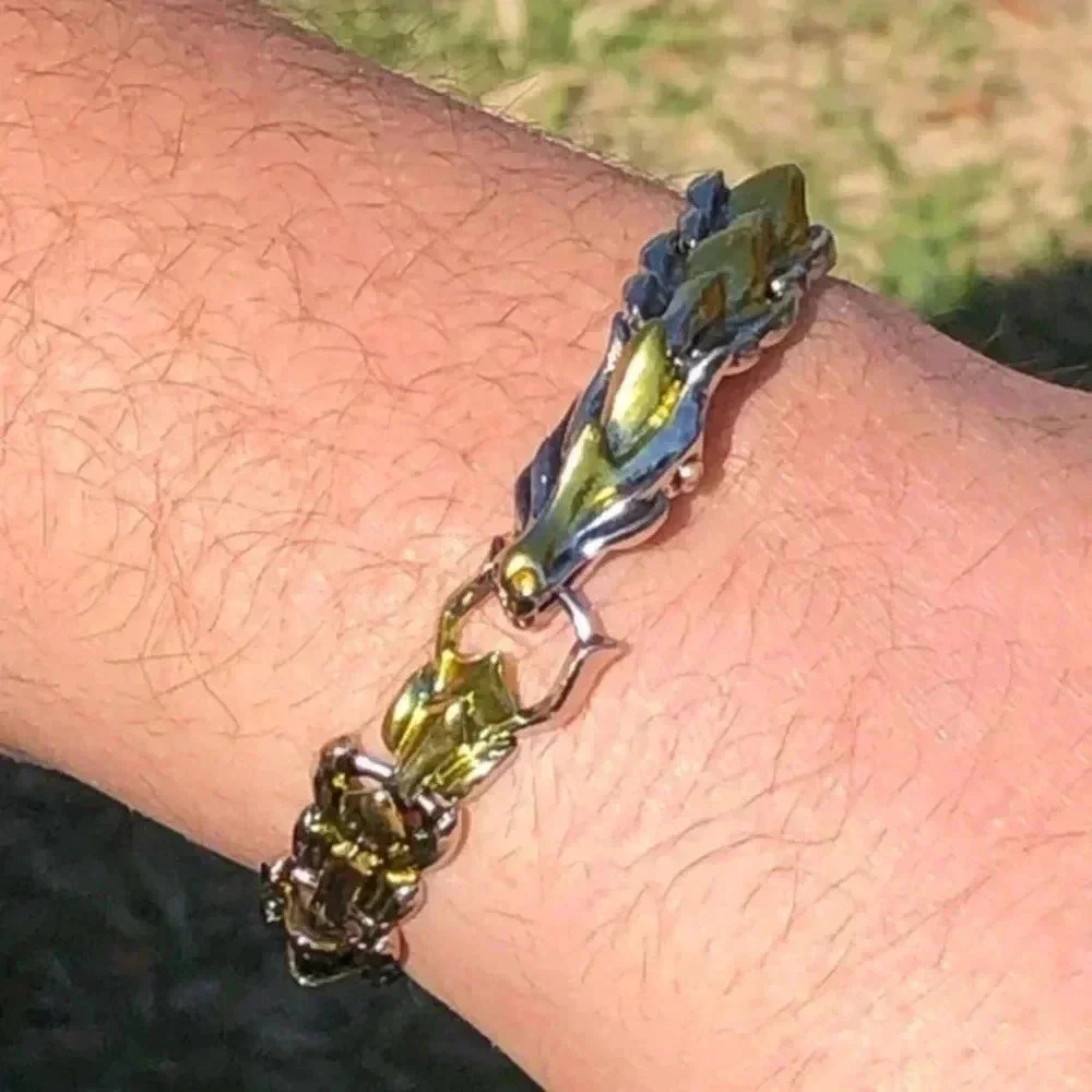 Heavy Silver and Gold Dragon Hinge Clip Clasp Bracelet Unique New NWT